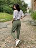 Green Button-Row Mid-Waist Straight-Leg Jeans with Slant Pockets for All Seasons