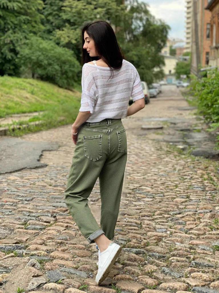 Green Button-Row Mid-Waist Straight-Leg Jeans with Slant Pockets for All Seasons