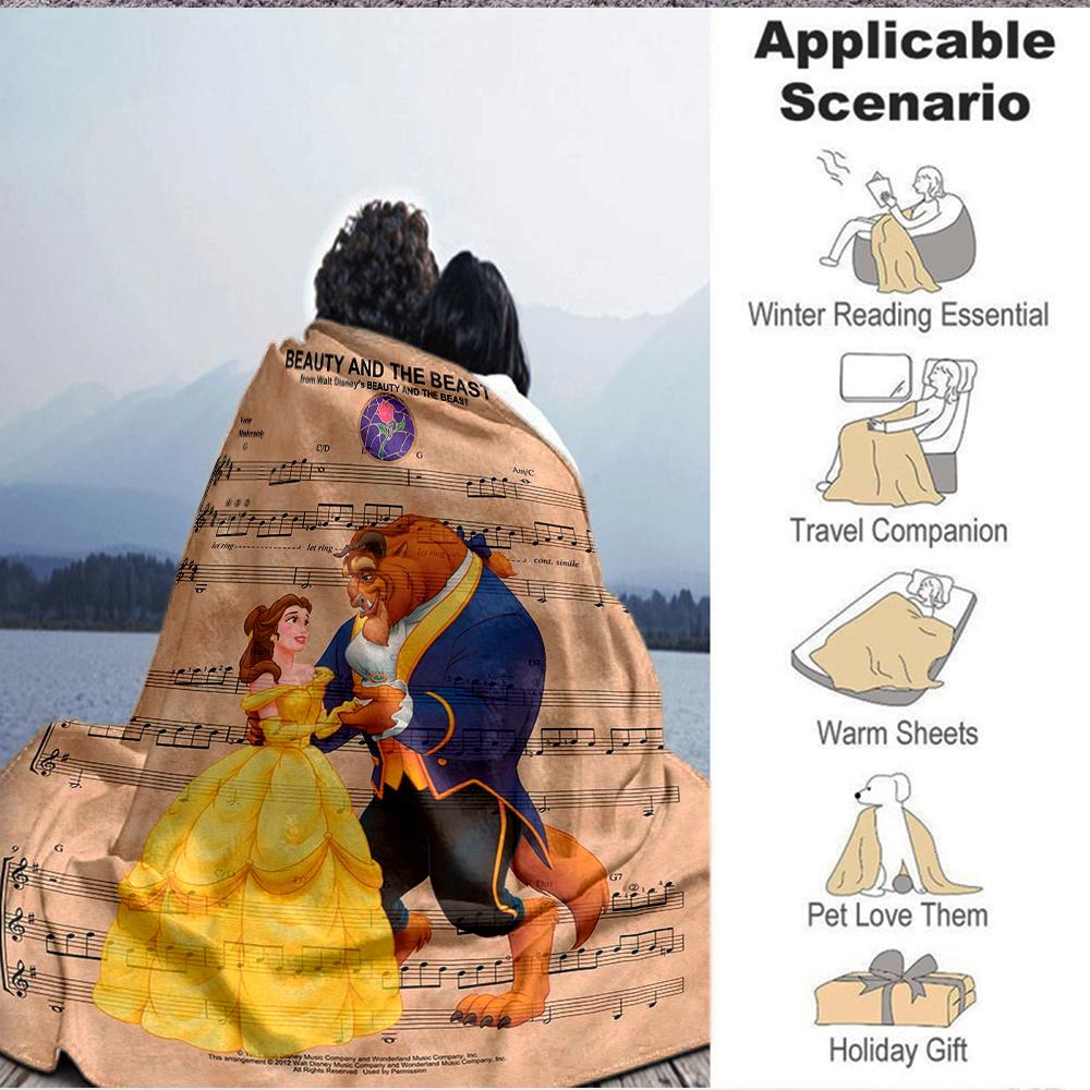 1Pc Beauty Beast Romance Blanket Soft And Comfortable Casual Warm Camping Travel Christmas Halloween Xmas Gift M928406