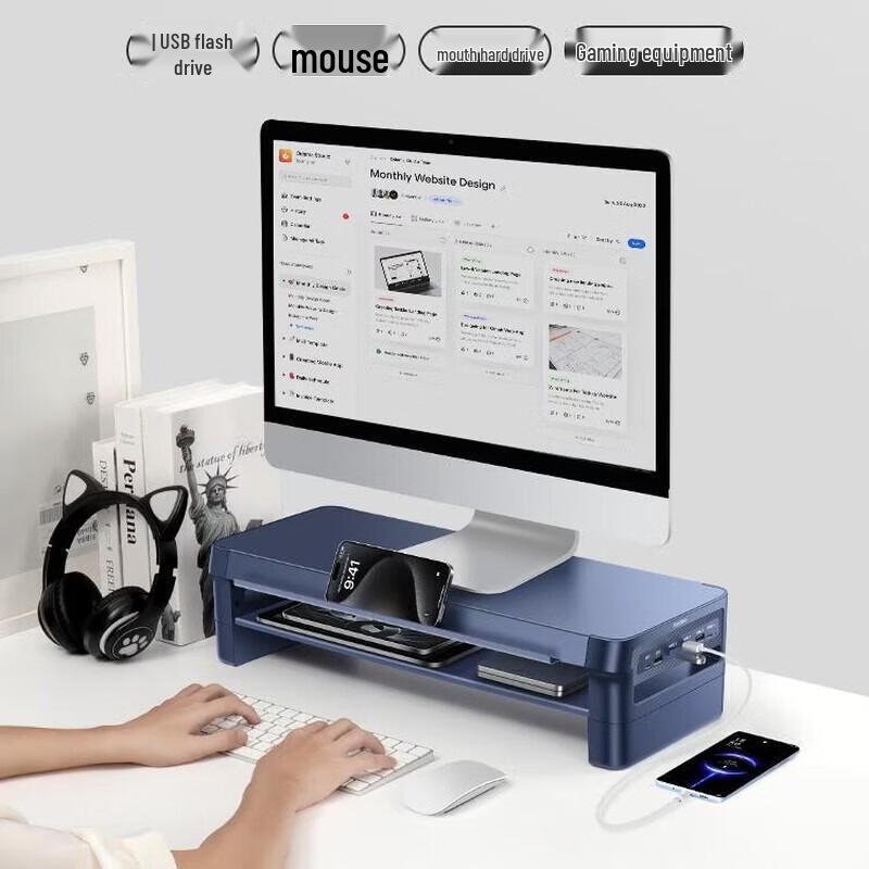 Luvway Dual-Layer Monitor Riser with Wireless Charging and USB Hub