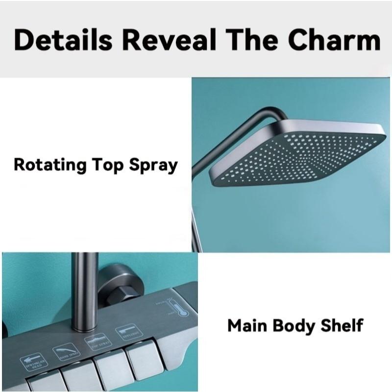 Enhanced Water Pressure Function Shower Set Copper Body Thermostatic 4-in-1 Showerhead Bathroom Shower Head Set