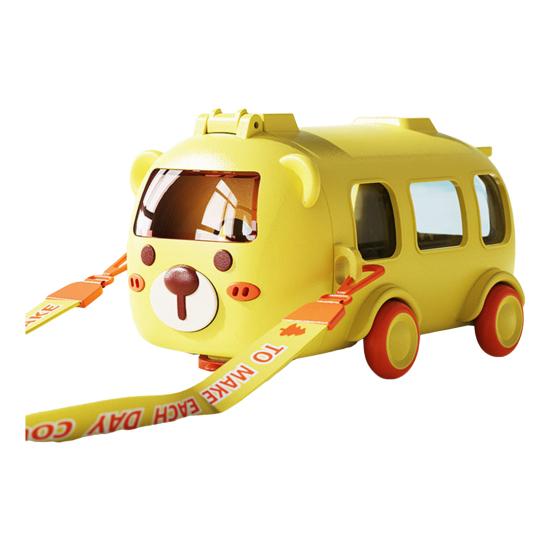 Excavator Water Bottle for Kids 500ml Leak-Proof Cartoon Cup with Wheels Adjustable Strap