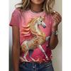 Summer Animal Horse Retro 3D Print T-Shirts Women Casual Short Sleeve T Shirt Streetwear Round Neck Tees Tops Female Clothing