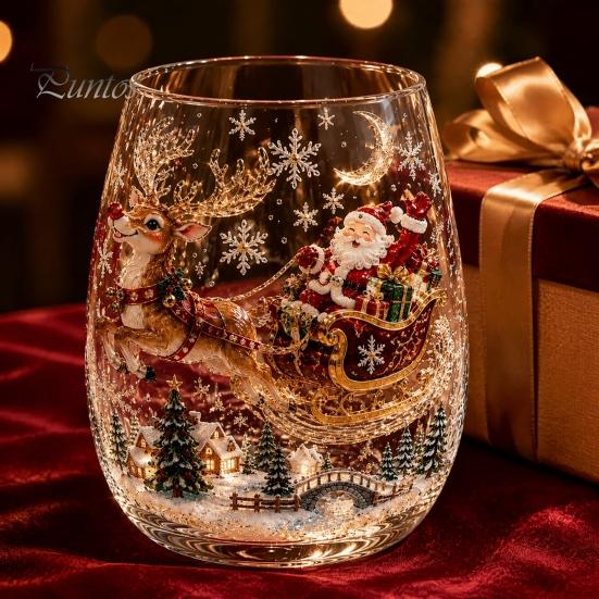 Weihnachts-Glasbecher 3D Tumbler, Mit Santa, Schneemann, Baum Skulpturierter Becher, Kreatives Skulpturales Dekoratives Feiertags-Trinkgeschirr, Festliches Geschenk für Party-Trinkgeschirr
