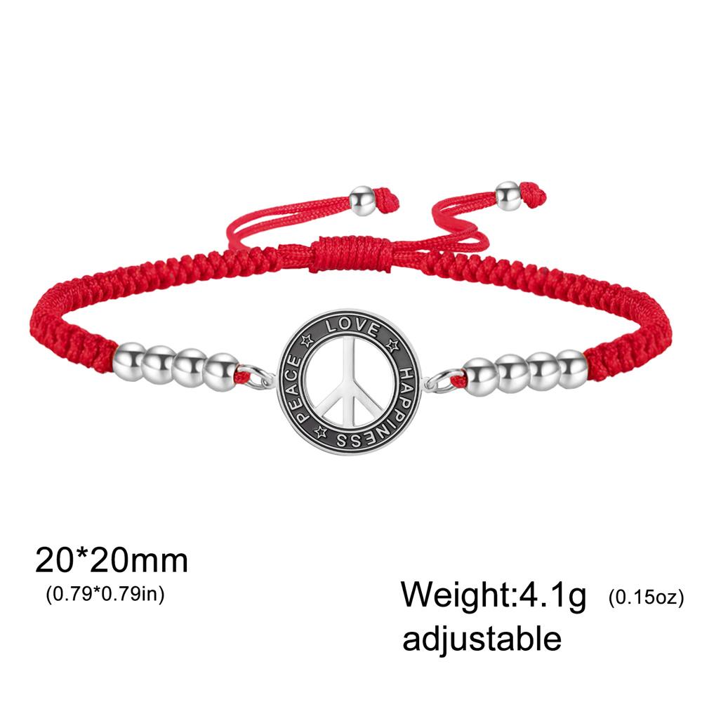 My Shape Peace Sign Symbol Bracelets for Women Men Black Red Braided Rope Chains Love Happiness Amulet Stainless Steel Jewelry