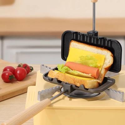 Alüminyum Alaşımlı Sandviç Kalıbı Çift Taraflı Sandviç Kalıbı Tencere Açık Hava Kızartma Tavası Tost Pişirme Klipsi Yapışmaz Kaplamalı Kahvaltı Tenceresi