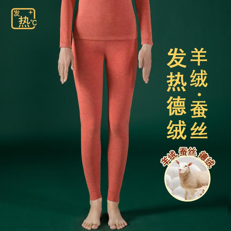 Cashmere silk warm fleece warm clothes women's crew neck bottoming shirt, heat-free top, fleece long johns set