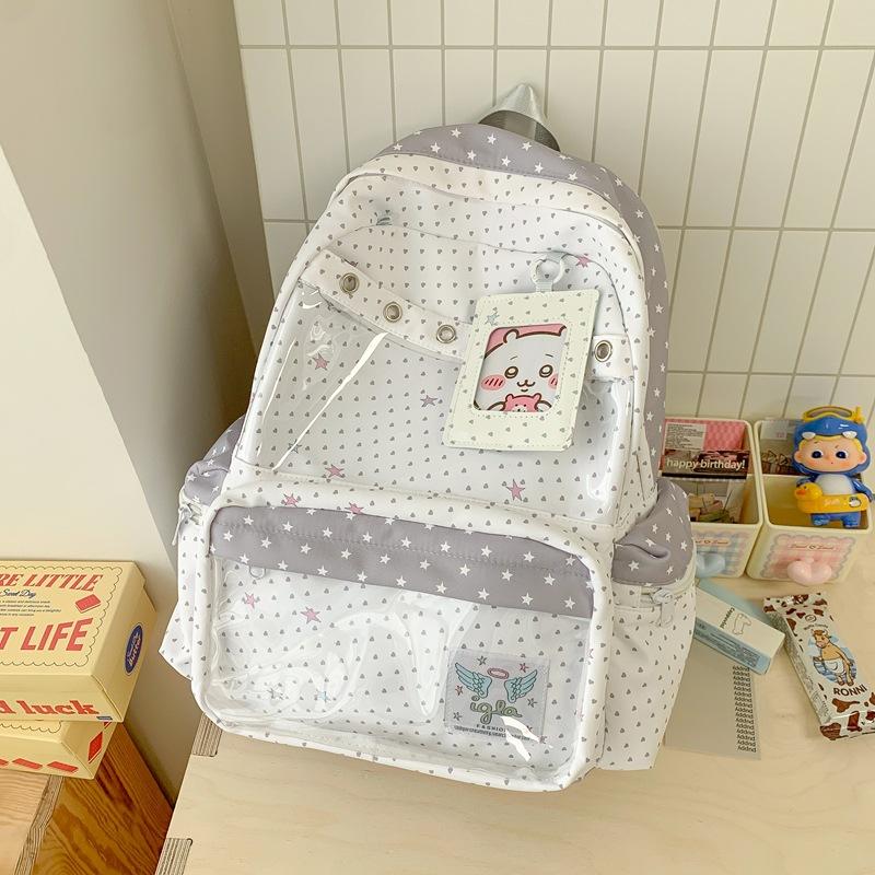Schoolbag College Style High Value Star School Bag Junior High School Girls Large Capacity High School Student Polka Dot Star Printed Backpack