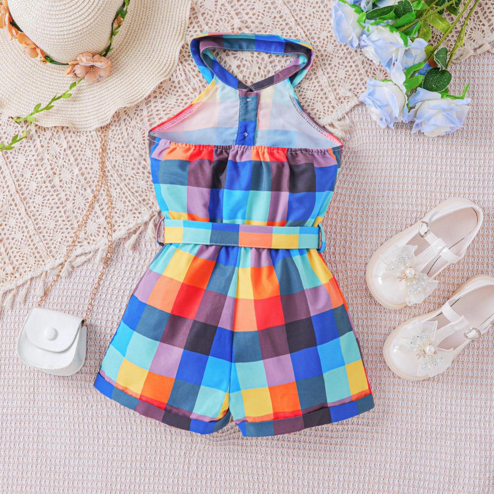 Kids Clothes Summer Fashion Sleeveless Halter Neck Short Jumpsuit for Girls Romper