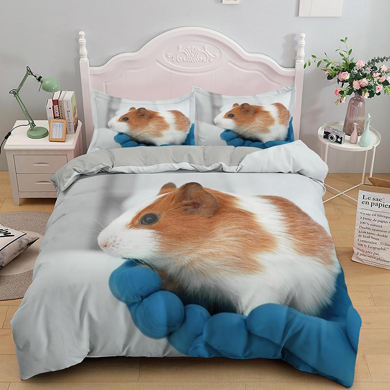 3D Guinea Pig Duvet Cover King Queen Lovely Hamster Bedding Set For Kids Boy Girl Animal Pet Mouse 2/3pcs Polyester Quilt Cover