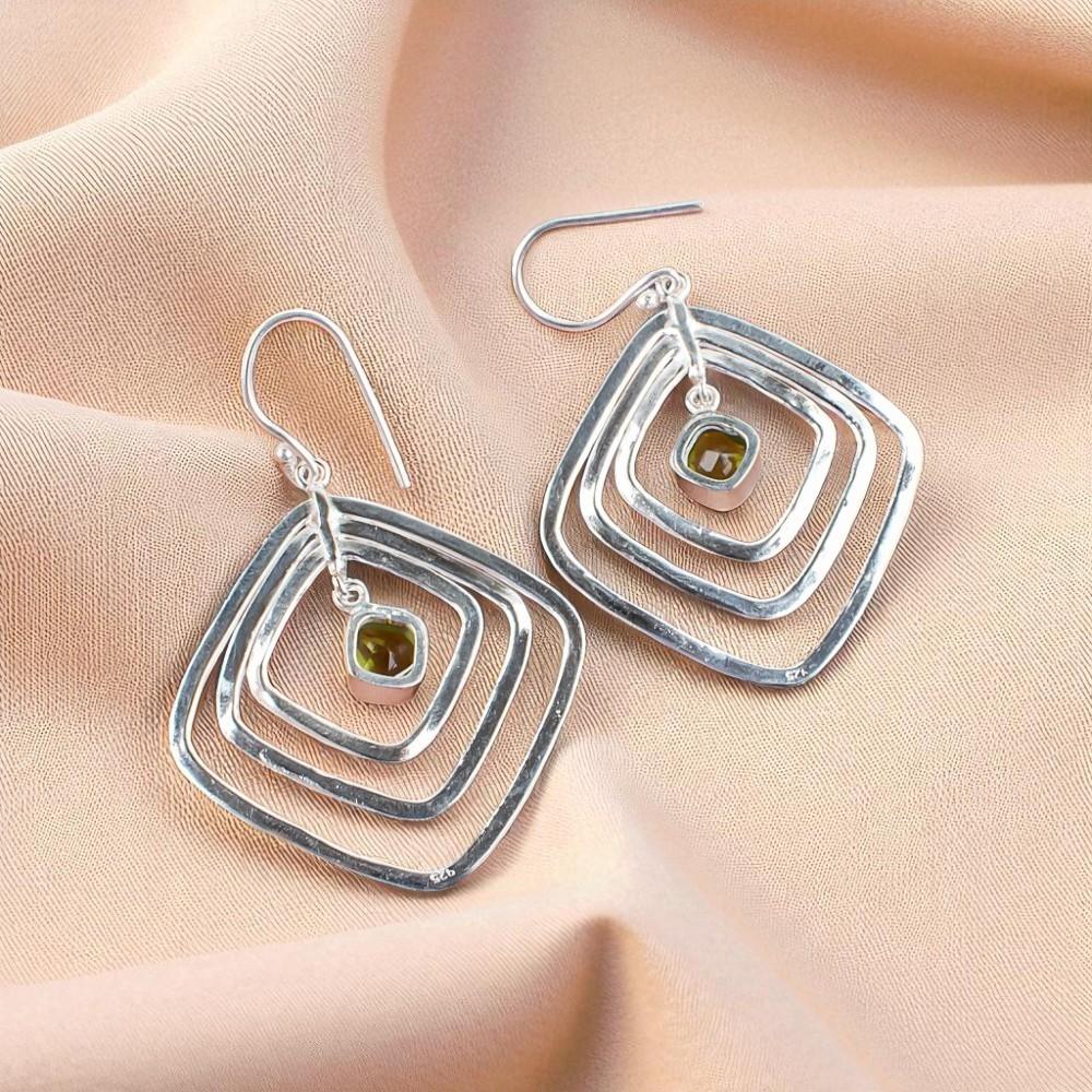 Peridot Gemstone 925 Sterling Silver Jewelry Handmade Drop/Dangle Earrings2.44" EE-71-9