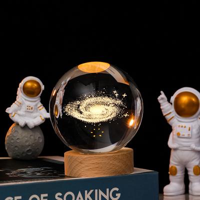 6cm 3D Crystal Ball Crystal Planet Night Light Laser Engraved Solar System Globe Astronomy Birthday Gift Home Desktop Decoration