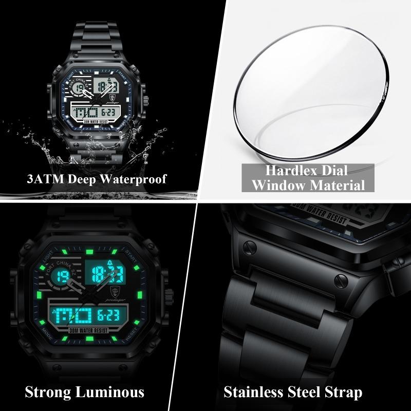 POEDAGAR Top Luxury Men Quartz Watch Waterproof Stainless Steel LED Man Watch Week Date Sports Military Electronic Watches