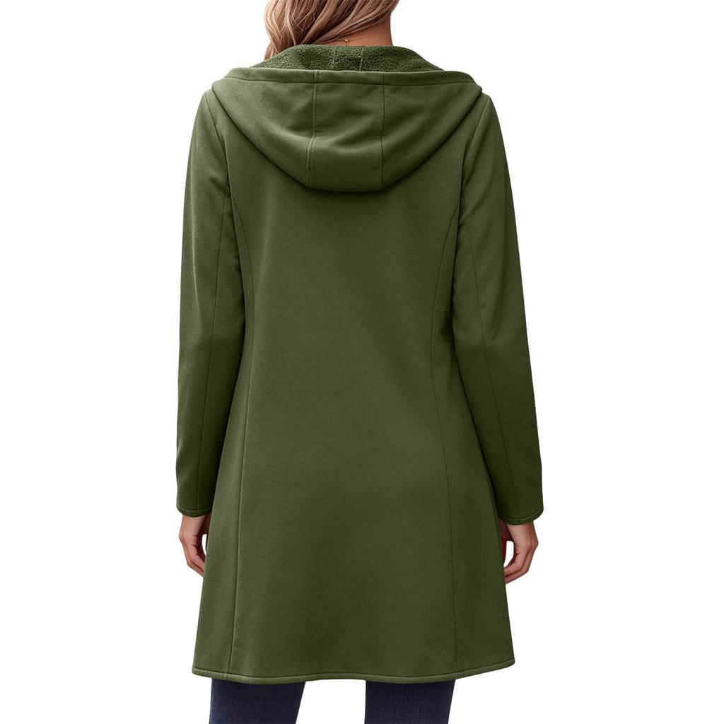 Manteau long à capuche zippé décontracté pour femme avec poches pour un usage quotidien