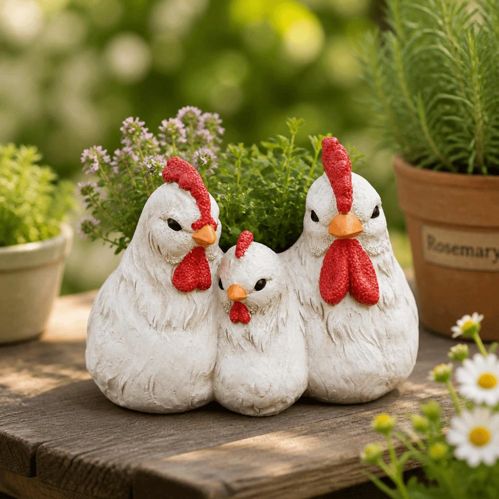 Decoration Chicken Family Flowerpot Funny Yard Ornaments Chicken Figurine Resin Farmhouse Style Plant Pot Kitchen