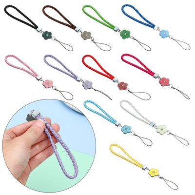 Leather Four-leaf Plum Bossom Anti-lost Lanyard Plum Blossom Woven Mobile Phone Lanyard Phone Strap Lanyard Keychain Wrist Rope