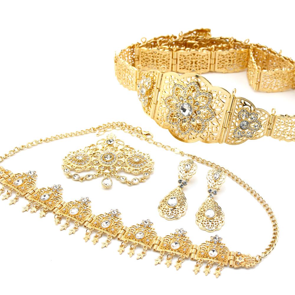 

Золотой цвет Шикарный Невеста Ювелирные Наборы Пояс Брошь Серьга Женщины Свадебный Бижу Подарок