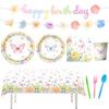 Pink Spring Butterflies Party Set: Tablecloth, Plates, Banner & Photo Props