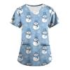 Plus SizePrinted Scrub Working Uniform Tops For Women's Cross V-Neck Print Short Sleeve Fun T-Shirts Workwear Tee With Pockets