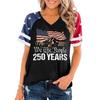 Women V Neck Short Sleeve Pullover T Shirt Casual Top with Graphic Print for Independence Day Celebration 1776 To 2026 Commemorative Design