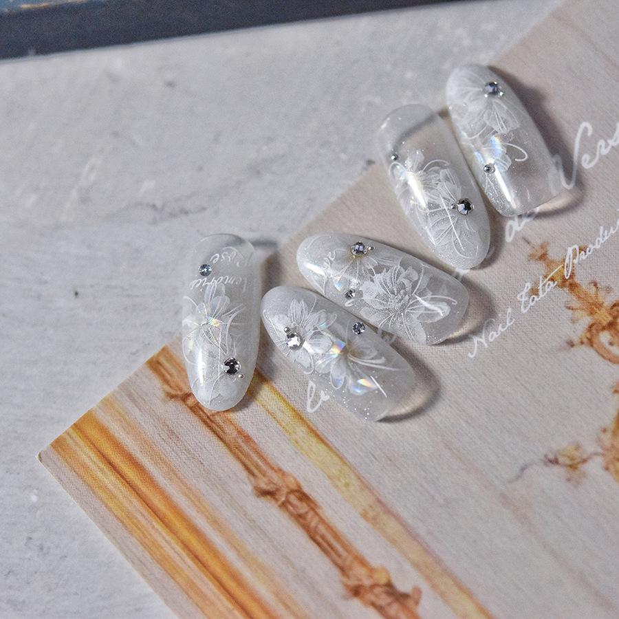 Tomoni Retro Japanese-Style Crystal Diamond Nail Art Stickers - Semi-Transparent Large Flowers MS507.