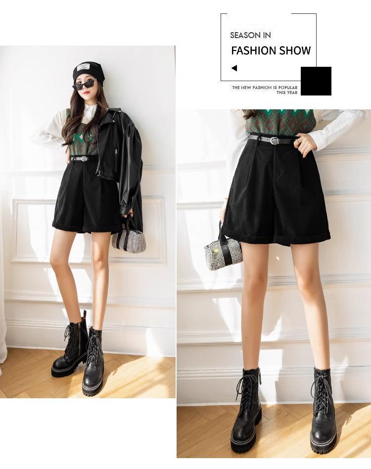 Plus Size High Waist Corduroy Shorts - Women's Autumn/Winter Wide Leg, Loose Casual Five-Point Shorts