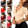 Dámské letní tričko s krátkým rukávem, pletené, jednobarevné, s výstřihem do V a slim-fit střihem