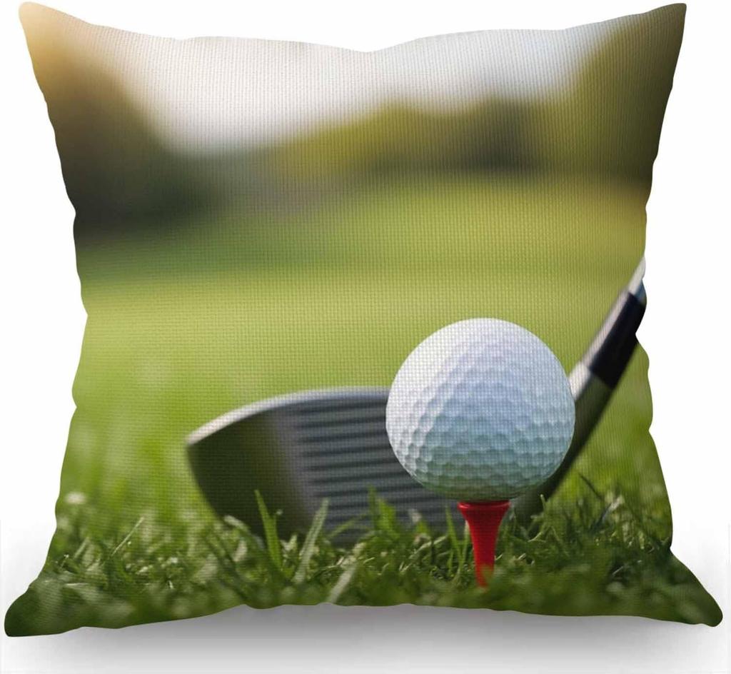 Golf Theme Pillow Cover, Sports Lover Cushion Case, Golf Ball Club Design, Living Room Bedroom Decor, Gift for Golfer
