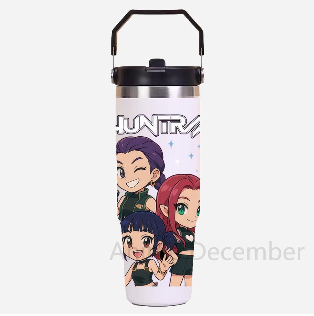 30oz Anime Kpop Car Stainless Steel Water Cup K-Pop Demon Hunters Toy Girl Group Rumi Zoey Mira Figures Cartoon-Printed Gift