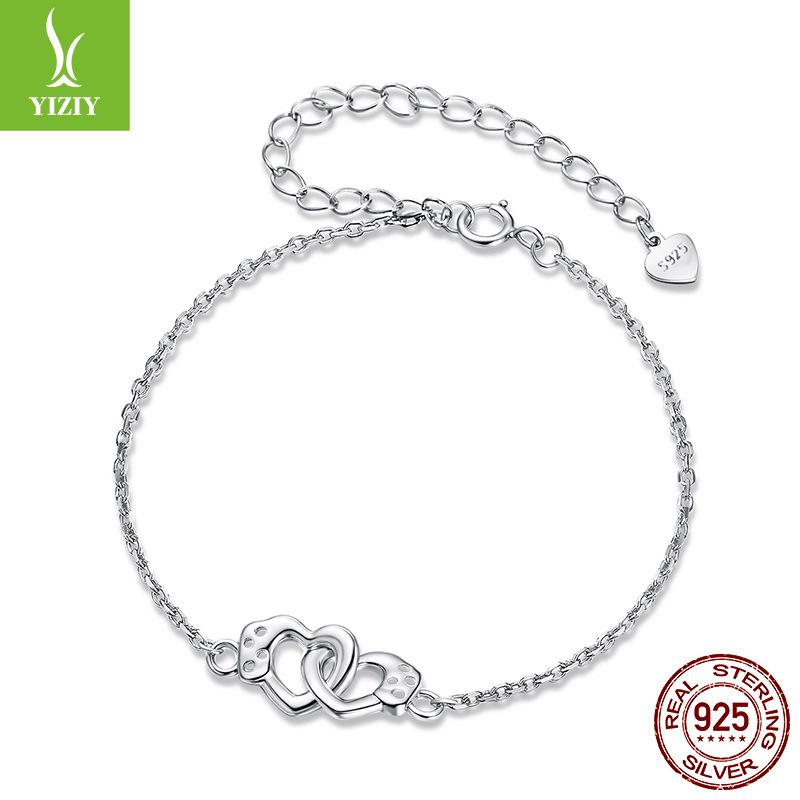 S925 Sterling Silver Double Love Bracelet Jewelry Ladies, Exquisite Love Interwoven Sterling Silver Bracelet Jewelry