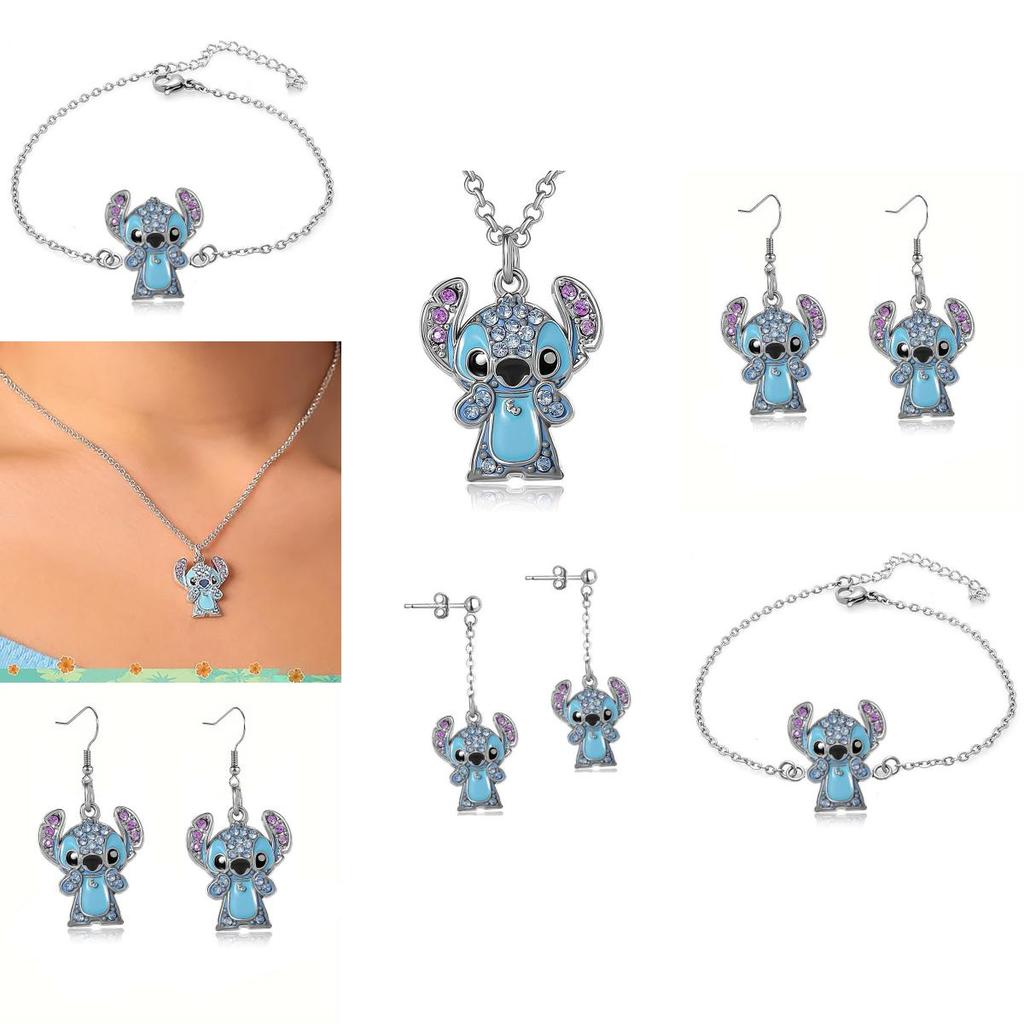 Lilo Stitch Cartoon Pendant Necklace With Rhinestone Embellishments For Fashion Summer Wear