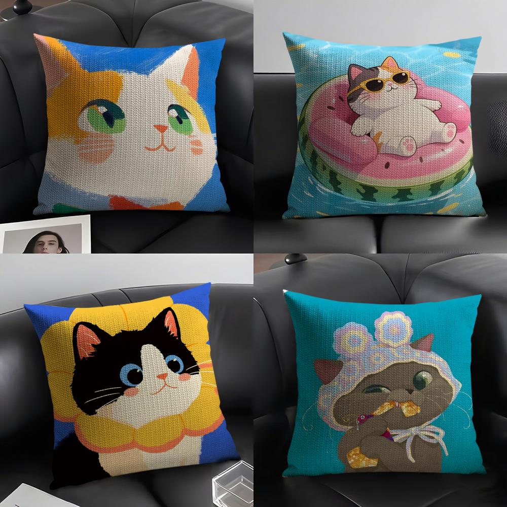 Cute Cartoon Cat Patterns Pillow Case Home Living Room Decoration Linen Pillowcover Pillow Cases Cushion Cover