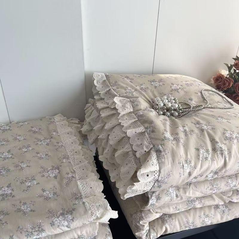 Lace Pure Cotton Quilt 200x230cm Comforter Thin Summer Floral Printed Double Layer Gauze Quilted Blanket Queen Size Bedding