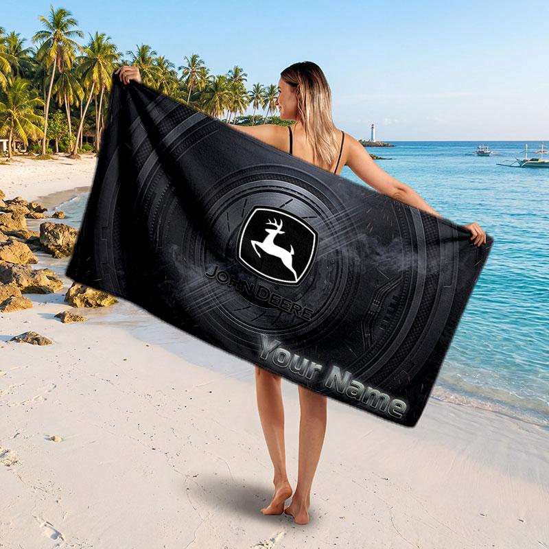 John Deere Customized Name Text Beach Towel, Soft Absorbent Towel Beach Pool Travel Personal Gift
