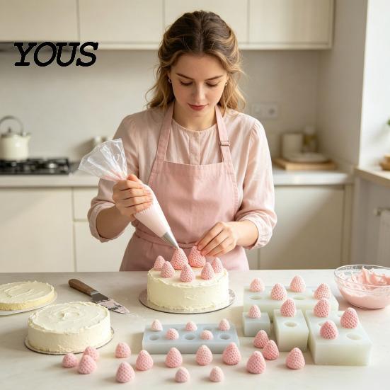 Easy Release Jelly Molds Strawberry Shaped Silicone Mold, DIY Mousse Cake Ice Cream for Chocolate Maker, Baking Resin Candle Soap Making Craft
