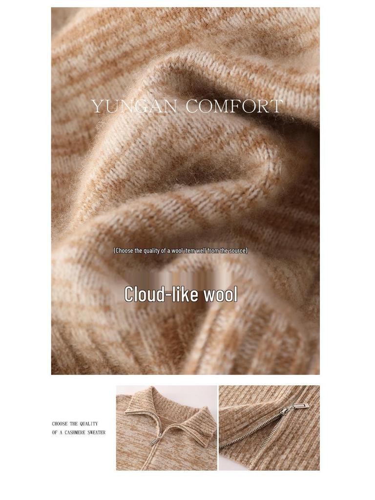 Women's 100% Wool Warm Turn-Down Collar Zipper Cardigan - Autumn/Winter Casual Style