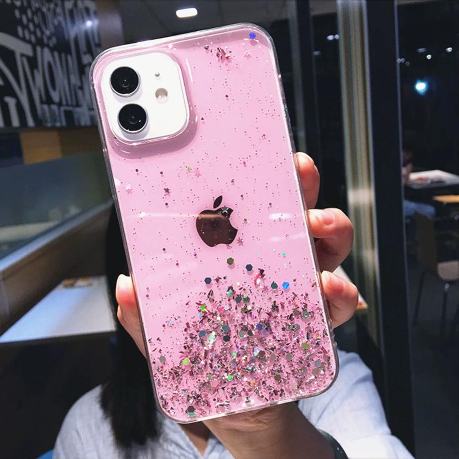 Luxury Purple Sequin Glitter Bling Phone Case For Iphone 16 Pro Max 15 14 13 12 11 Xr Xs 7 8 Plus Fashion Shockproof Soft Cover