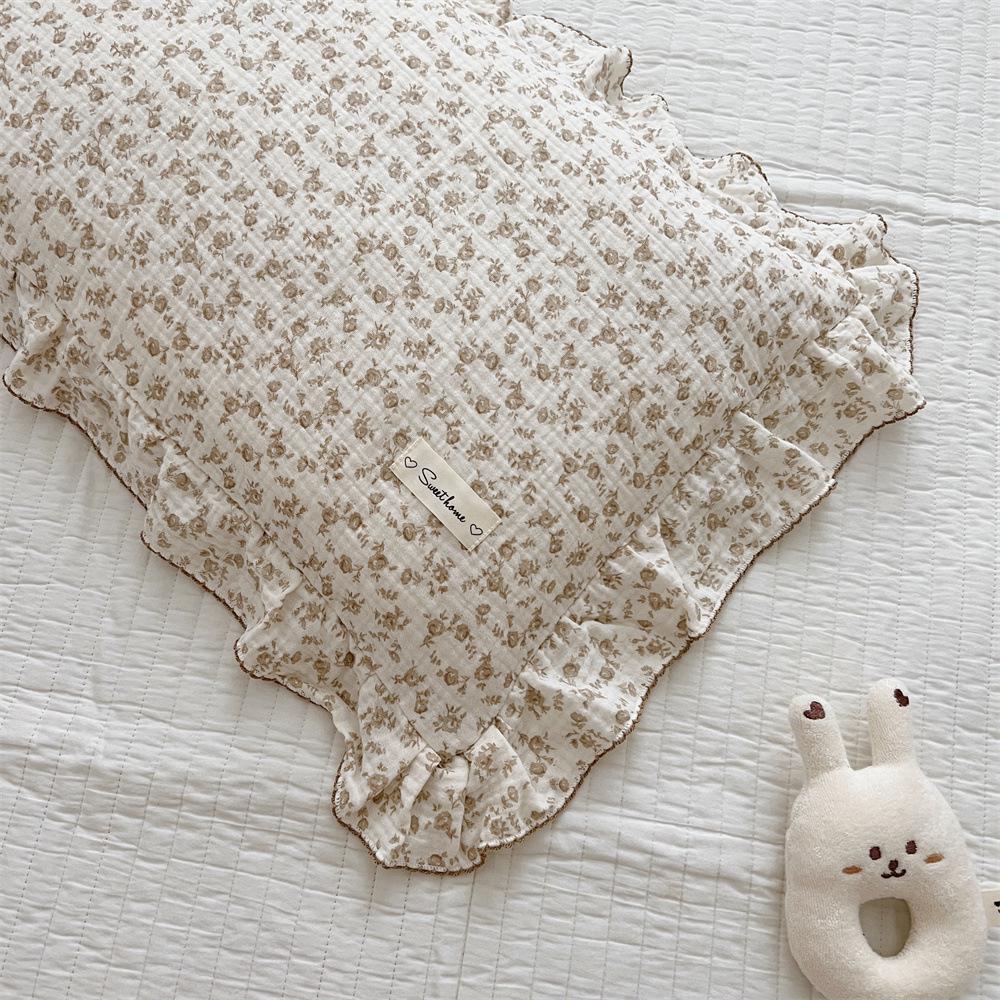 Small Floral Ruffle Lace Double Layer Cotton Gauze Pillowcase for Kindergarten
