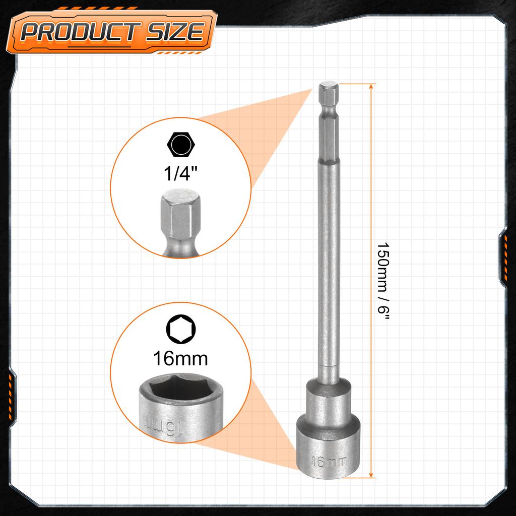 3/5pcs Nut Driver Drill Bit 5.5mm-18mm Metric Impact Socket 1/4" Hex Shank 6" Extra Long Magnetic 6-Point Sockets Bolt Setter