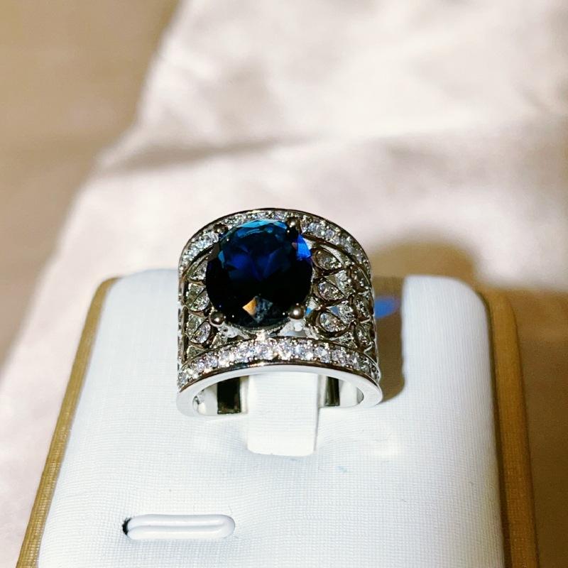 Bijoux Plaqué Or Zircon Cuivre Bague Maille Saphir pour Femmes Bijoux Mains Populaires Européens et Américains