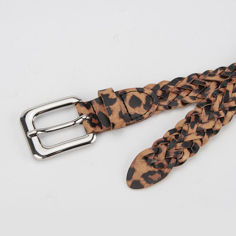 Personalized Leopard Skin Braided Belt for Girls with Pin Buckle Without Hole Punching and Jeans Belt Fashionable Belt for Women