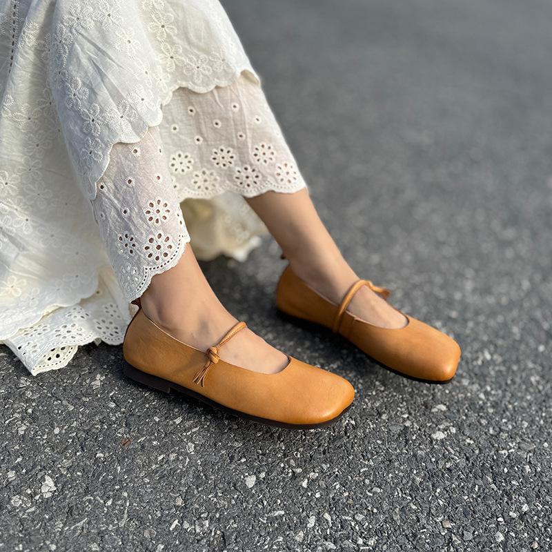 Johnature Spring Autumn Retro Button Shallow Soft Sole Flats Casual Round Toe Loafers Women Genuine Leather Shoes