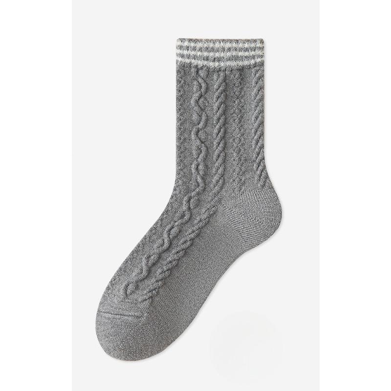Wool Socks, Women's Linen Patterned Mid-calf Socks, Thick and Warm Cashmere Long Calf Socks for Autumn and Winter, Versatile Socks