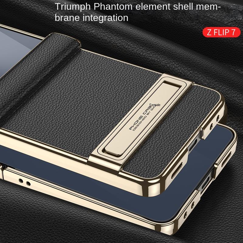 For Samsung Galaxy Z Flip 7 Case Luxury PU Leather Middle Hinge With Stand Protect Back Cover Case For Z Flip 7 Phone Shell