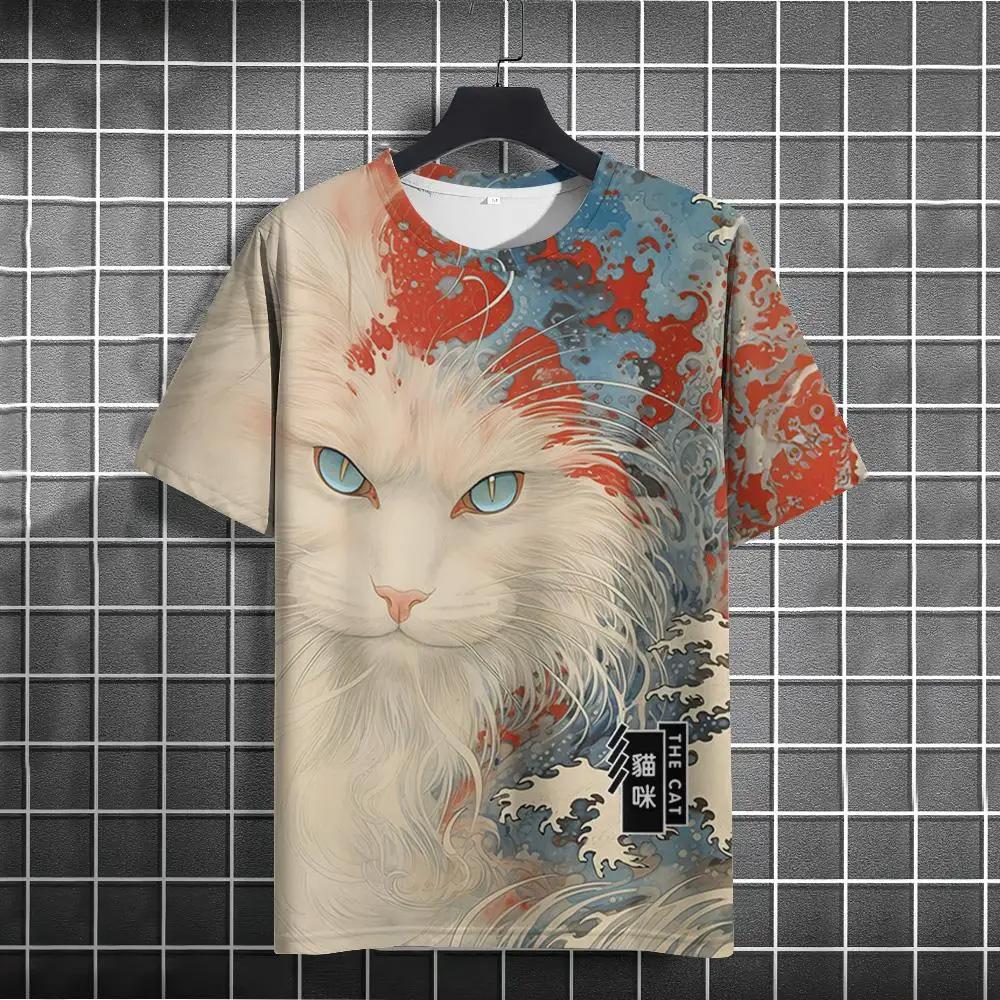 Cartoon Cat Men's T-shirt 3D Printe Men's Summer O-neck Sweatshirt Top Loose Daily Short-sleeved T-shirs