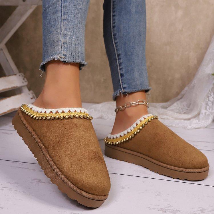 Women's Padded and Thickened Warm and Not Tired Feet a Stirrup Thick Bottom Heightened Comfortable Waterproof Non-slip Leisure Cotton Slippers