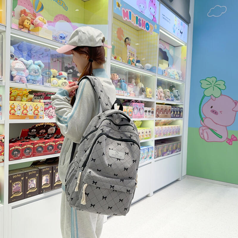 Rucksack Cord Schultasche Schleife bedruckt Leichtgewicht Großes Fassungsvermögen Reise-Rucksack