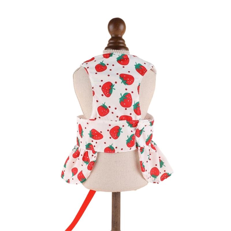 Lovely Strawberry Print Pet Dress Harnesses Holiday Washable Pet Costume with Bowknot and Matching Leashes
