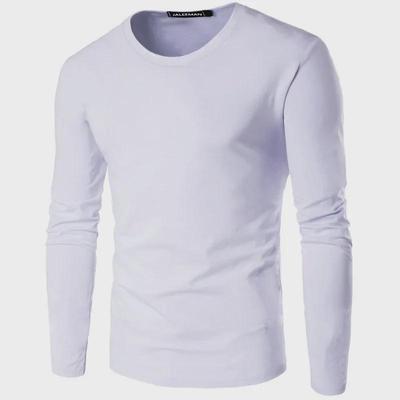 Men's Long-Sleeve Slim Fit Round Neck Cotton T-Shirt - Solid Color Autumn/Winter Collection