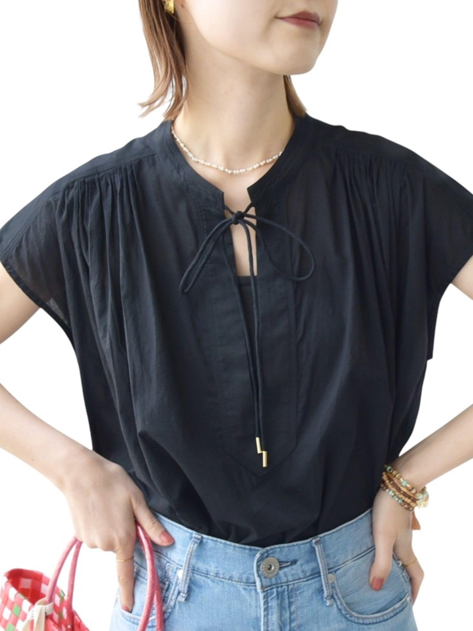 

Ships for Women Hand Washable Skipper Tuck French Sleeve Blouse One Size (311730010), Black, чёрный